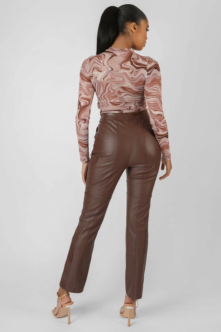 Public Desire UK KAIIA CLOTHING Printed Mesh Ruched Front Crop Top Brown 3 Public Desire UK KAIIA CLOTHING Printed Mesh Ruched Front Crop Top Brown