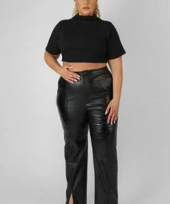 Public Desire UK Curve High Neck Ribbed Cropped T Shirt Black