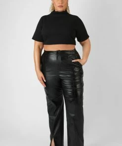 Public Desire UK Curve High Neck Ribbed Cropped T Shirt Black
