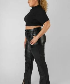 Public Desire UK Curve High Neck Ribbed Cropped T Shirt Black