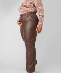 Public Desire UK Curve Pu Seam Front Split Detail Trousers Chocolate