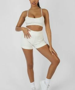 Public Desire UK Athleisure Cross Back Ribbed Bralet White