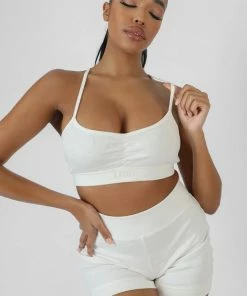 Public Desire UK Athleisure Cross Back Ribbed Bralet White