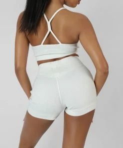 Public Desire UK Athleisure Cross Back Ribbed Bralet White
