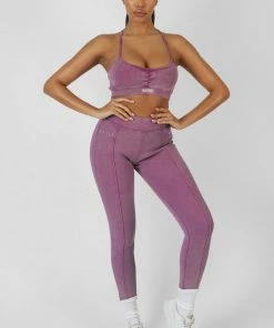 Public Desire UK KAIIA CLOTHING Athleisure Seam Front Ribbed Leggings Purple