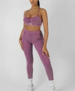 Public Desire UK KAIIA CLOTHING Athleisure Seam Front Ribbed Leggings Purple