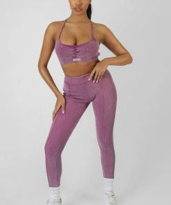 Public Desire UK KAIIA CLOTHING Athleisure Seam Front Ribbed Leggings Purple