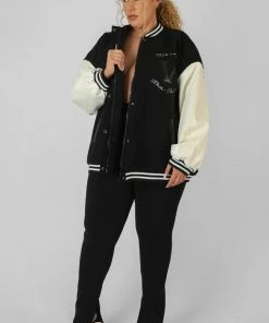 Public Desire UK Curve Oversized Varsity Jacket Black KAIIA CLOTHING