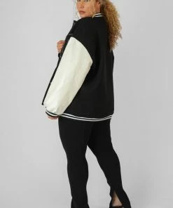 Public Desire UK Curve Oversized Varsity Jacket Black KAIIA CLOTHING