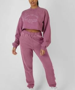 Public Desire UK Self Love Club Cropped Sweatshirt Purple KAIIA CLOTHING