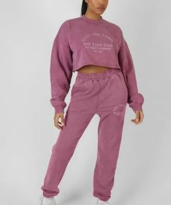 Public Desire UK Self Love Club Embroidery Joggers Purple KAIIA CLOTHING