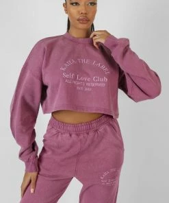 Public Desire UK Self Love Club Cropped Sweatshirt Purple KAIIA CLOTHING