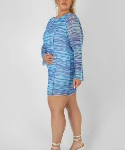 Public Desire UK Curve Space Dye Print Mesh Dress Blue KAIIA CLOTHING 6 Public Desire UK Curve Space Dye Print Mesh Dress Blue KAIIA CLOTHING