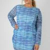 Public Desire UK Curve Space Dye Print Mesh Dress Blue KAIIA CLOTHING