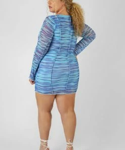 Public Desire UK Curve Space Dye Print Mesh Dress Blue KAIIA CLOTHING 7 Public Desire UK Curve Space Dye Print Mesh Dress Blue KAIIA CLOTHING