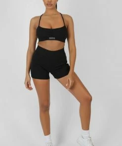 Public Desire UK Athleisure Cross Back Ribbed Bralet Black KAIIA CLOTHING