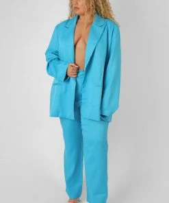 Public Desire UK Curve Oversized Blazer Blue KAIIA CLOTHING