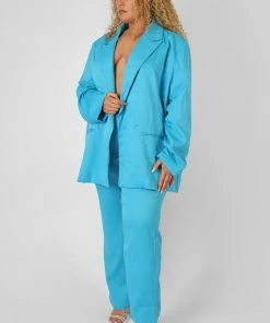 Public Desire UK Curve Straight Leg Trouser Blue