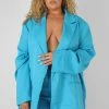 Public Desire UK Curve Oversized Blazer Blue KAIIA CLOTHING