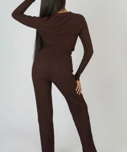 Public Desire UK Ribbed Knitted Wide Leg Trousers Chocolate 9 Public Desire UK Ribbed Knitted Wide Leg Trousers Chocolate