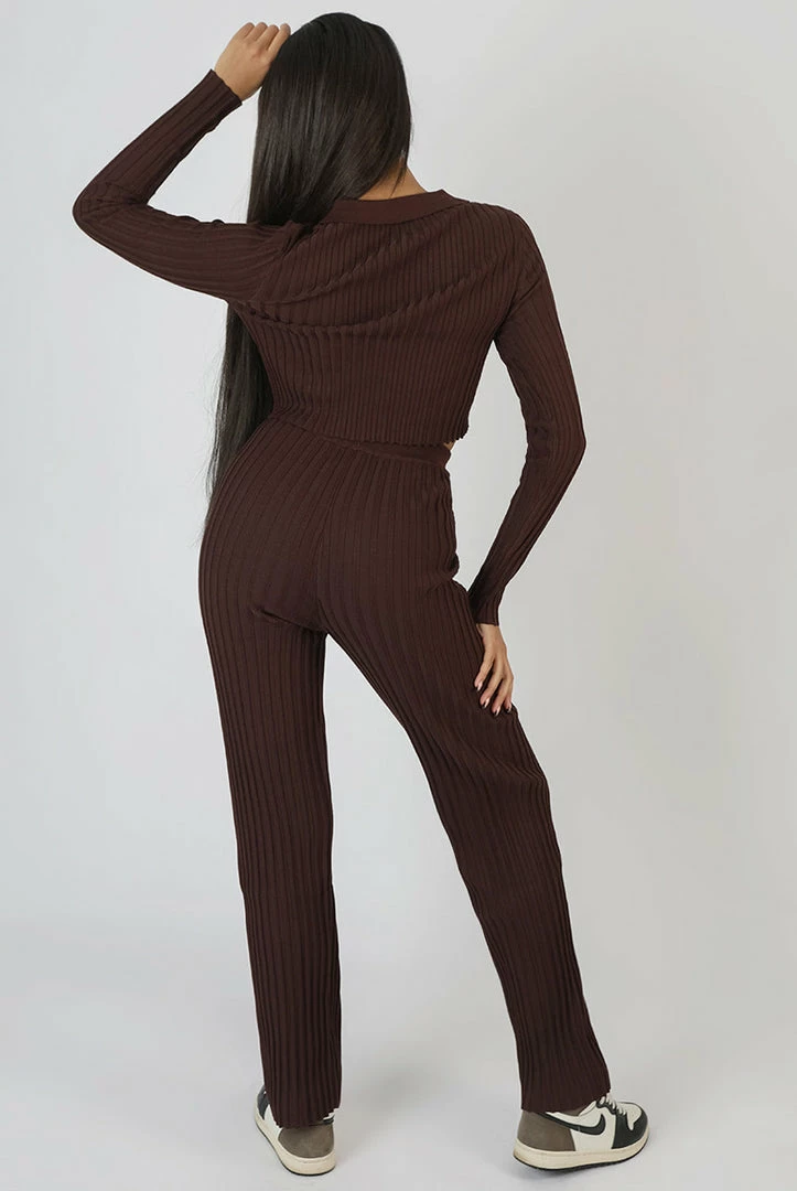 Public Desire UK Ribbed Knitted Wide Leg Trousers Chocolate 5 Public Desire UK Ribbed Knitted Wide Leg Trousers Chocolate