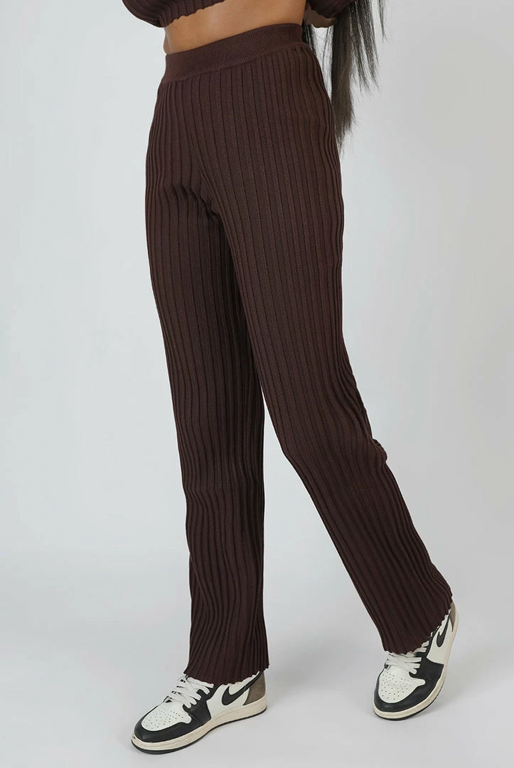 Public Desire UK Ribbed Knitted Wide Leg Trousers Chocolate 3 Public Desire UK Ribbed Knitted Wide Leg Trousers Chocolate
