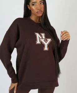 Public Desire UK Ny Oversized Sweatshirt Chocolate