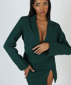 Public Desire UK KAIIA CLOTHING Cropped Blazer Forest Green
