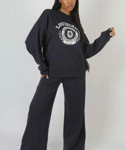 Public Desire UK KAIIA CLOTHING Louisiana Graphic Sweatshirt Ink Blue