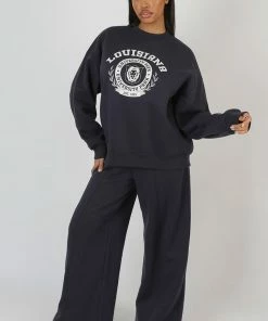 Public Desire UK KAIIA CLOTHING Louisiana Graphic Sweatshirt Ink Blue