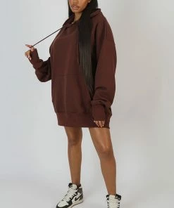 Public Desire UK Oversized Sweat Hoodie Dress Chocolate KAIIA CLOTHING