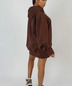 Public Desire UK Oversized Sweat Hoodie Dress Chocolate KAIIA CLOTHING