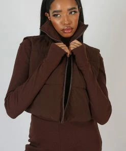 Public Desire UK KAIIA CLOTHING Rib Square Neck Legging Unitard Jumpsuit Chocolate