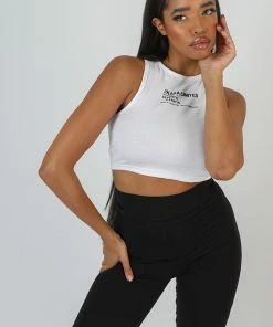 Public Desire UK KAIIA CLOTHING Kaiia Print Racer Crop Top White