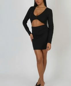 Public Desire UK KAIIA CLOTHING U-Bar Trim Mini Dress Black