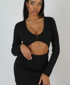 Public Desire UK KAIIA CLOTHING U-Bar Trim Mini Dress Black