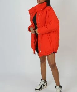 Public Desire UK High Neck Puffer Jacket Orange KAIIA CLOTHING