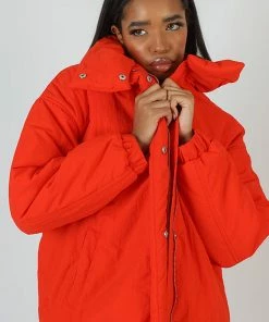 Public Desire UK High Neck Puffer Jacket Orange KAIIA CLOTHING