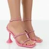 Public Desire UK Tropez Pink Diamante Strappy Square Toe Heels