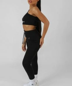 Public Desire UK Asymmetric Strappy Kaiia Sport Crop Top Black