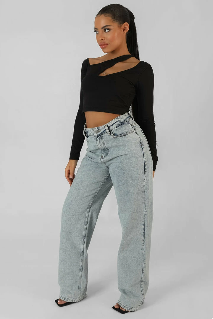 Public Desire UK Kaiia Trim Asymmetric Long Sleeve Top Black KAIIA CLOTHING 1 Public Desire UK Kaiia Trim Asymmetric Long Sleeve Top Black KAIIA CLOTHING