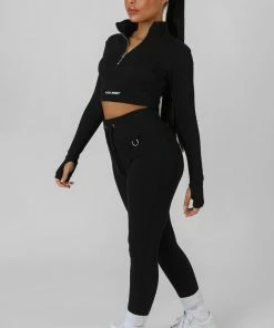 Public Desire UK Zip Front High Neck Kaiia Sport Top Black KAIIA CLOTHING