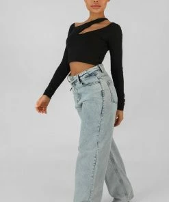 Public Desire UK Kaiia Trim Asymmetric Long Sleeve Top Black KAIIA CLOTHING 6 Public Desire UK Kaiia Trim Asymmetric Long Sleeve Top Black KAIIA CLOTHING