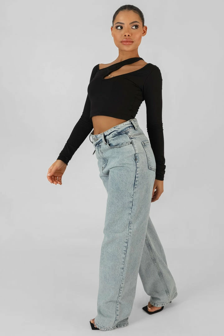 Public Desire UK Kaiia Trim Asymmetric Long Sleeve Top Black KAIIA CLOTHING 3 Public Desire UK Kaiia Trim Asymmetric Long Sleeve Top Black KAIIA CLOTHING