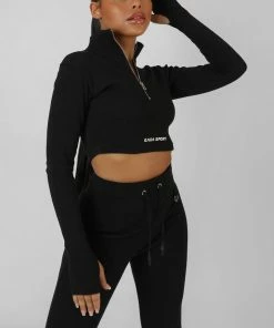 Public Desire UK Zip Front High Neck Kaiia Sport Top Black KAIIA CLOTHING