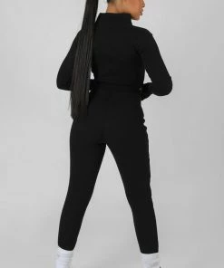 Public Desire UK Zip Front High Neck Kaiia Sport Top Black KAIIA CLOTHING