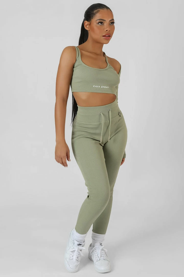 Public Desire UK KAIIA CLOTHING Drawstring Waist Kaiia Sport Leggings Khaki 1 Public Desire UK KAIIA CLOTHING Drawstring Waist Kaiia Sport Leggings Khaki