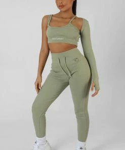 Public Desire UK KAIIA CLOTHING Asymmetric One Sleeve Kaiia Sport Crop Top Khaki