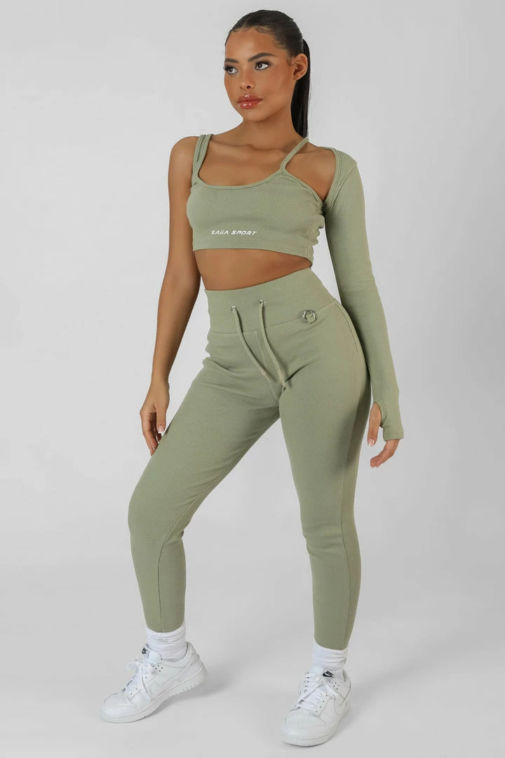Public Desire UK KAIIA CLOTHING Drawstring Waist Kaiia Sport Leggings Khaki 4 Public Desire UK KAIIA CLOTHING Drawstring Waist Kaiia Sport Leggings Khaki