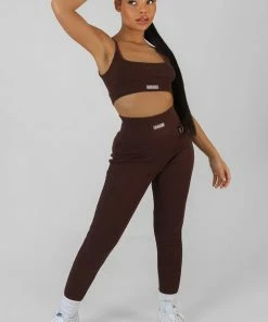 Public Desire UK Ribbed Kaiia Sport Leggings Chocolate KAIIA CLOTHING